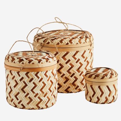 Set cestos de bambú marrón Set cestos de bambú marrón